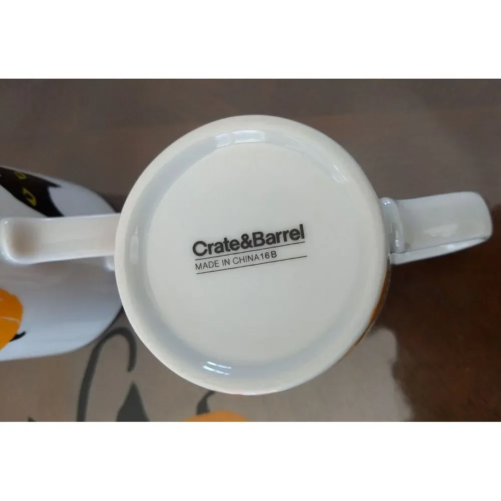 HALLOWEEN‎ Crate & Barrel Black Cat Jack-O-Lantern Coffee Mugs Matching Mats 4Pc